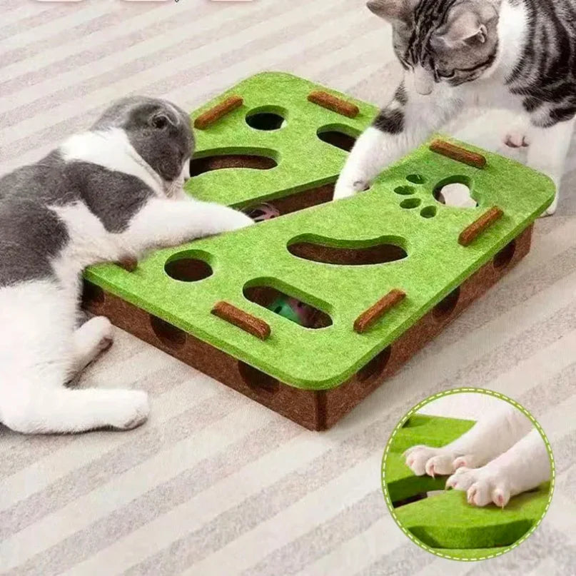 Pet Cat Puzzle Maze Holes Toys Felt Box With Bell Ball Kitten Playing Toys Interactive Funny Combination Set Cat Supplies
