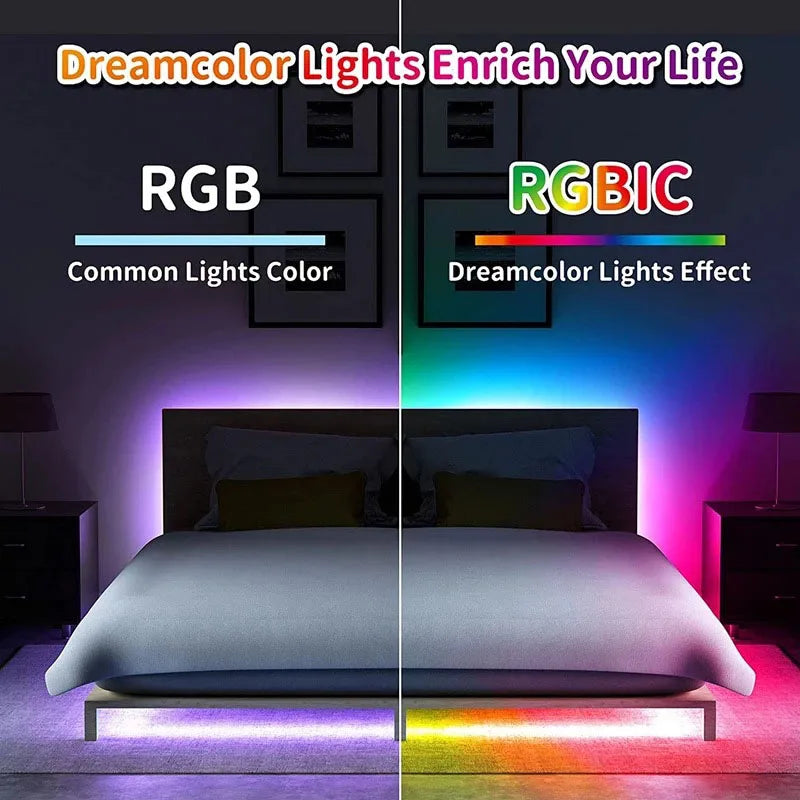 Ws2812B RGBIC Led Strip Light Usb Dream Color Light Strip Bluetooth App Remote Control 1-30M Flexible Lamp Tape for Home Decor