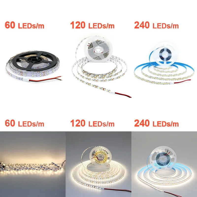 12V 24V LED Strip 2835 120LEDs/m Home Lamp Strip Pink Red Ice Blue Green Golden Yellow Orange Flexible Waterproof Soft Lamp Bar