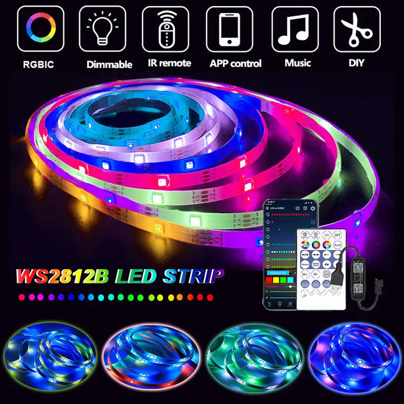 Ws2812B RGBIC Led Strip Light Usb Dream Color Light Strip Bluetooth App Remote Control 1-30M Flexible Lamp Tape for Home Decor