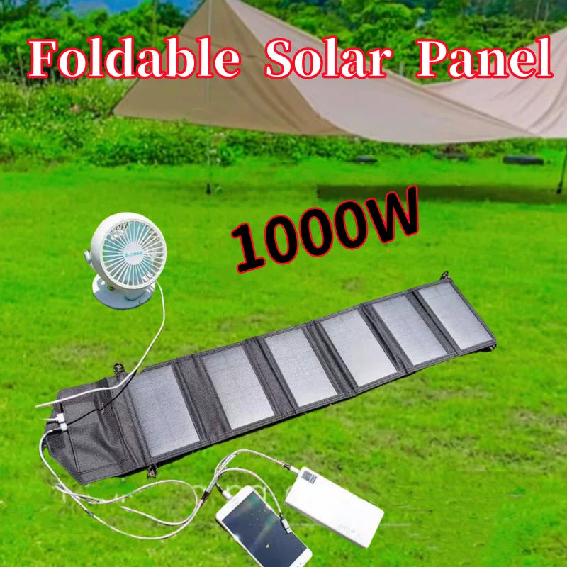 1000W Foldable Solar Panel USB Type C Mobile Phone Charging Waterproof Outdoor PC Hiking Camping Portable Battery Bank Charging
