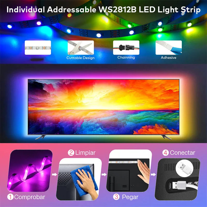 Ws2812B RGBIC Led Strip Light Usb Dream Color Light Strip Bluetooth App Remote Control 1-30M Flexible Lamp Tape for Home Decor